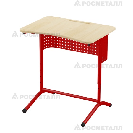 Стол ученический 1-местный регулируемый на каркасе «ДУГА» с перфорацией (МДФ 16 мм) МДФ Клен Красный 4-6
