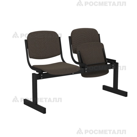 Блок стульев 2-местный мягкий, откидной Офисная ткань Коричневый (ткань)