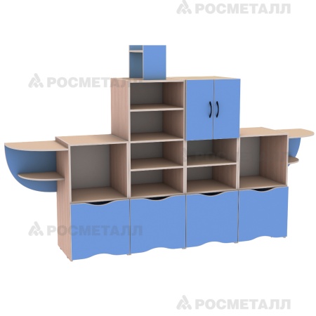 Стеллаж для Игрушек "Мореход" (Подставка для игрушек и пособий П1) ЛДСП Синий/Кремовый