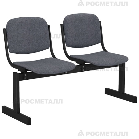Блок стульев 2-местный мягкий, неоткидной Офисная ткань Серый