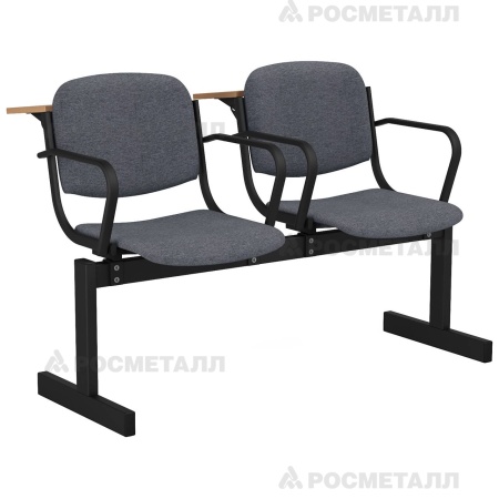 Блок стульев 2-местный мягкий, не откидной, лекционный Офисная ткань Синий (ткань)