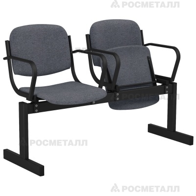Блок стульев 2-местный мягкий, откидной, с подлокотниками Офисная ткань Коричневый (ткань)
