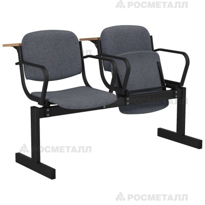 Блок стульев 2-местный мягкий, откидной, с подлокотниками, лекционный Офисная ткань Коричневый (ткань)