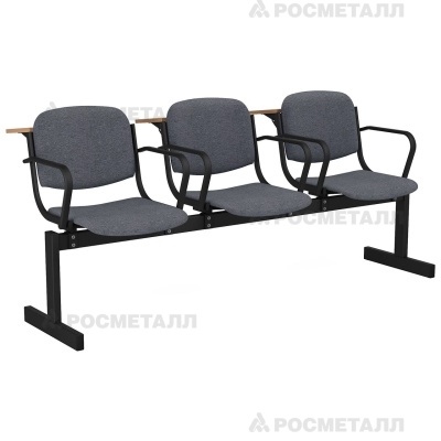 Блок стульев 3-местный мягкий, не откидной, с подлокотниками, лекционный Офисная ткань Коричневый (ткань)