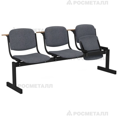 Блок стульев 3-местный мягкий, откидной, лекционный Офисная ткань Коричневый (ткань)