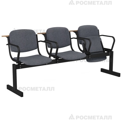 Блок стульев 3-местный мягкий, откидной, с подлокотниками, лекционный Офисная ткань Коричневый (ткань)