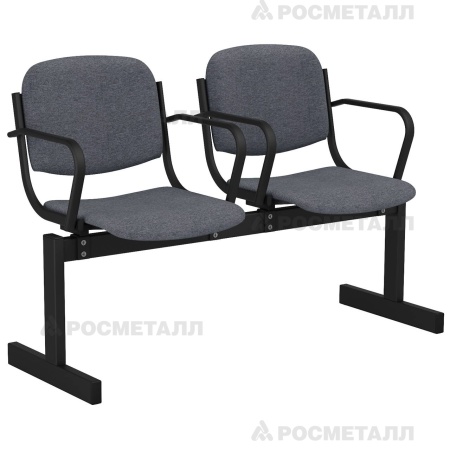 Блок стульев 2-местный мягкий, не откидной, с подлокотниками Офисная ткань Синий (ткань)