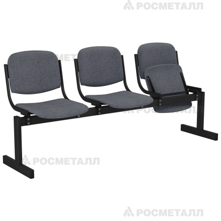 Блок стульев 3-местный мягкий, откидной Офисная ткань Серый (ткань)