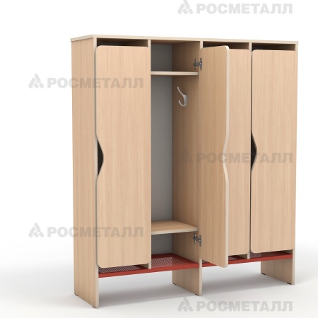 Шкаф для одежды 4-секционный ЛДСП Бук натур Красный