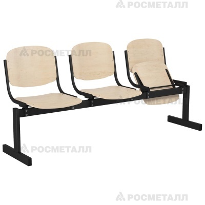 Блок стульев 3-местный жесткий, откидной Гнутоклееная фанера Фанера/лак