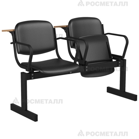 Блок стульев 2-местный мягкий, откидной, с подлокотниками, лекционный Кожзаменитель Синий